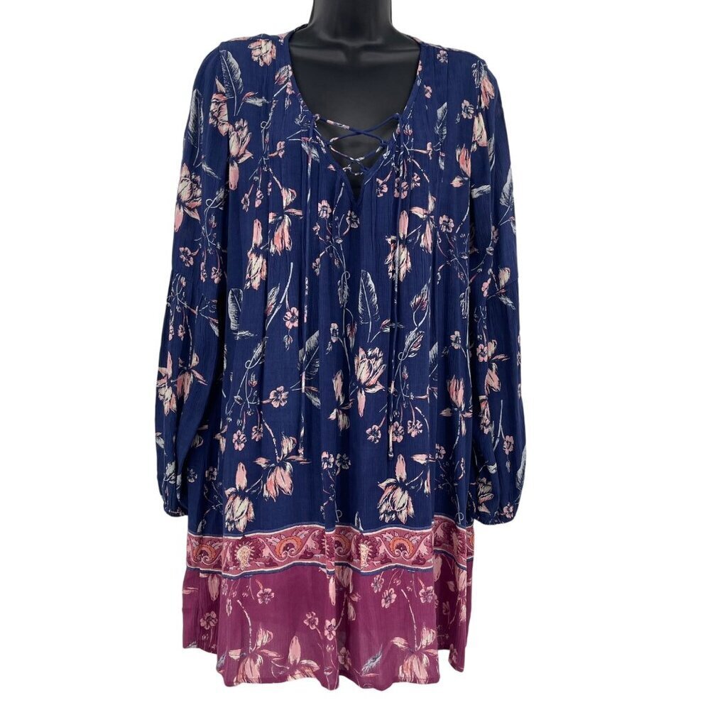 Billabong Just Like You Dress Starry Night Long Sleeve Women's Small Boho Flowy
